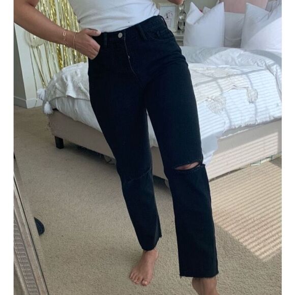 Princess Polly ATTICA KNEE RIP DENIM JEANS BLACK Button Fly Size 6 Nwot - Picture 3 of 9